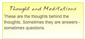 Thought and Meditations
These are the thoughts behind the thoughts. Sometimes they are answers - sometimes questions.